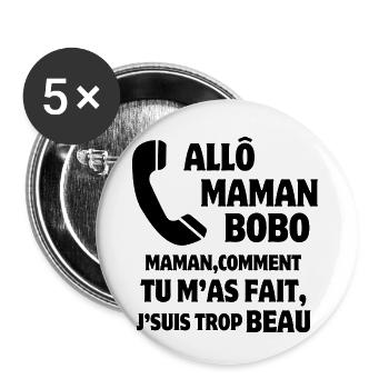 Mama, Super-Mama, Mutter und Sohn - Buttons klein 25 mm (5er Pack) - Weiß - Vorne