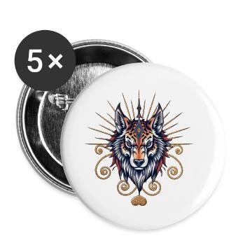 Superbe tête de loup - Lot de 5 petits badges (25 mm) - blanc - Devant