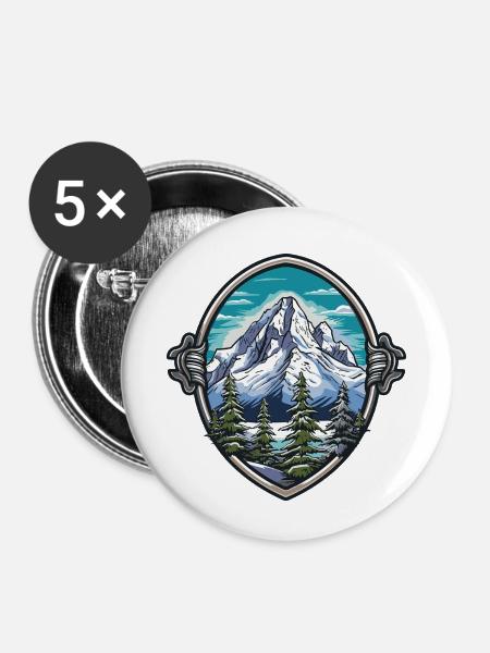 Berge Mountains - Buttons klein 25 mm (5er Pack) - Weiß