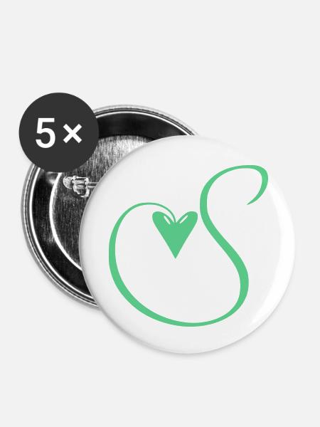 Monogramm S Herz Ranke - Buttons klein 25 mm (5er Pack) - Weiß