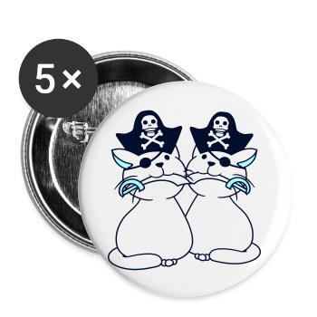 2 Piraten Katzen Säbel Seeräuber Augenklappe Team - Buttons klein 25 mm (5er Pack) - Weiß - Vorne