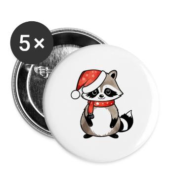 Waschbär Weihnachten Wasserfarben - Buttons klein 25 mm (5er Pack) - Weiß - Vorne
