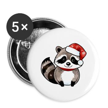 Waschbär Weihnachten Wasserfarben - Buttons klein 25 mm (5er Pack) - Weiß - Vorne