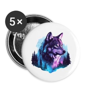 Wolf Polarlicht Wald Natur - Buttons klein 25 mm (5er Pack) - Weiß - Vorne