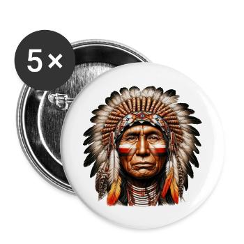 Amerikanisch, Indianer, Amerikaner - Buttons klein 25 mm (5er Pack) - Weiß - Vorne