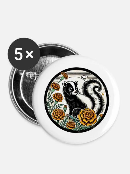 Stinktier - Buttons klein 25 mm (5er Pack) - Weiß