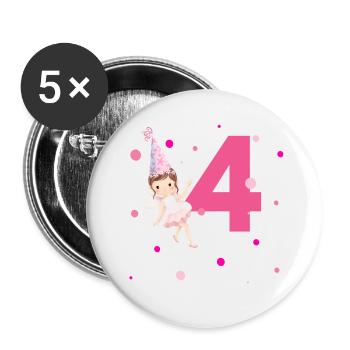 4th Birthday Pink Fairy - Buttons small 1''/25 mm (5-pack) - white - Front