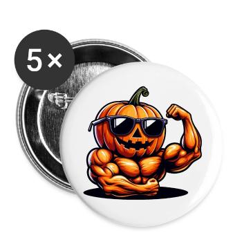 Cooler muskulöser Halloween-Kürbis - Buttons klein 25 mm (5er Pack) - Weiß - Vorne
