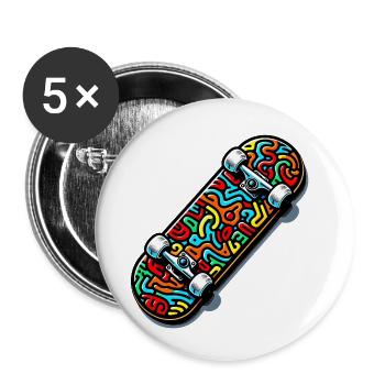 Skateboard - Lot de 5 petits badges (25 mm) - blanc - Devant