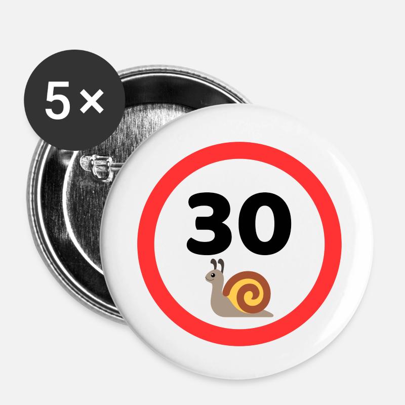 30 km pro Stunde Schnecke - Buttons klein 25 mm (5er Pack) - Weiß