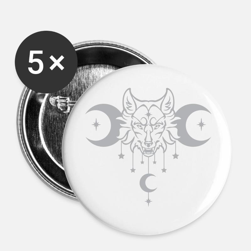 Wicca Moon Wolf - Customizable Color - Buttons small 1''/25 mm (5-pack) - white