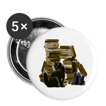 Bücherstapel mit Katze, lesen - Buttons klein 25 mm (5er Pack) - Weiß - Vorne