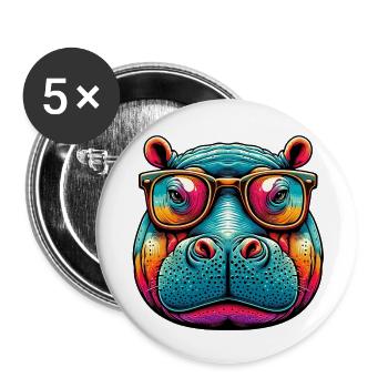 Nilpferd - Buttons klein 25 mm (5er Pack) - Weiß - Vorne