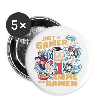Joueur, amateur d’anime et fan de ramen - Lot de 5 petits badges (25 mm) - blanc - Devant