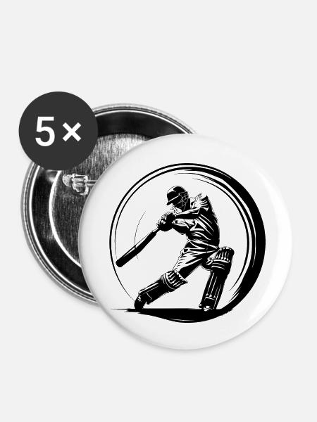 Cricket Mann - Buttons klein 25 mm (5er Pack) - Weiß