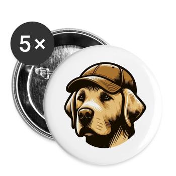 Labrador avec casquette - Lot de 5 petits badges (25 mm) - blanc - Devant