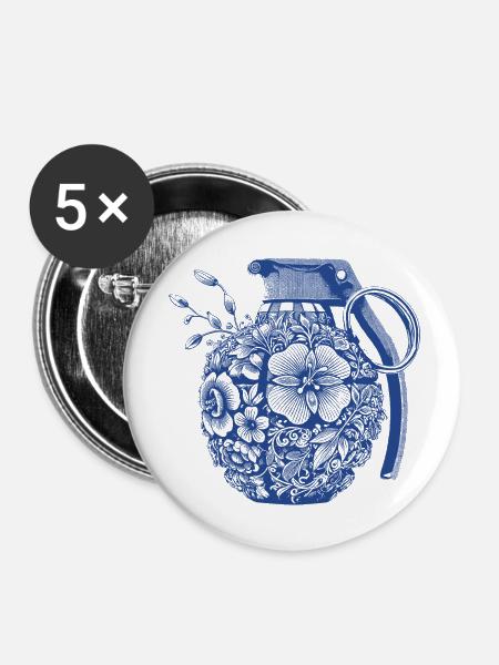 Blumen Granate - Buttons klein 25 mm (5er Pack) - Weiß