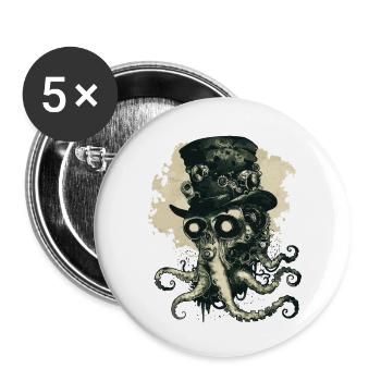 Steampunk Kraken - Buttons small 1''/25 mm (5-pack) - white - Front