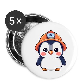 Pingouin de l’équipe de construction dans un casque de sécurité orange - Lot de 5 petits badges (25 mm) - blanc - Devant