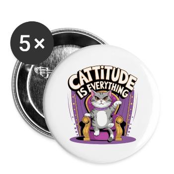 Cattitude is Everything - Buttons small 1''/25 mm (5-pack) - white - Front