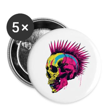 Horreur Punk Zombie Mohawk - Lot de 5 petits badges (25 mm) - blanc - Devant