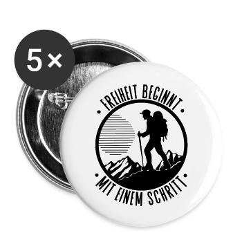 Freiheit beginnt mit einem Schritt Wandern - Buttons klein 25 mm (5er Pack) - Weiß - Vorne