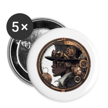 Esthétique steampunk : engrenages et visions - Lot de 5 petits badges (25 mm) - blanc - Devant