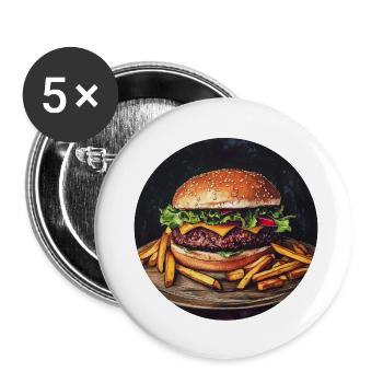 Saftiger Burger mit knusprigen Pommes - Buttons klein 25 mm (5er Pack) - Weiß - Vorne