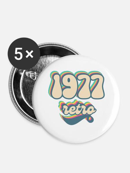 1977 Retro Geschenkidee - Buttons klein 25 mm (5er Pack) - Weiß