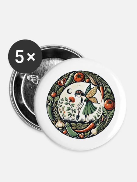 Gemüsefarm Fee - Buttons klein 25 mm (5er Pack) - Weiß