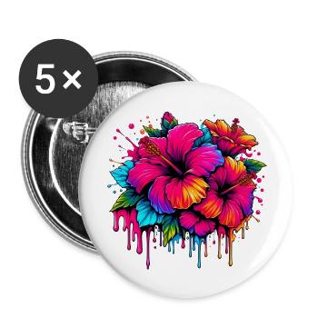 Hibiskusblüten - Buttons klein 25 mm (5er Pack) - Weiß - Vorne