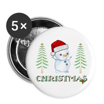 Bonhomme de neige - Lot de 5 petits badges (25 mm) - blanc - Devant