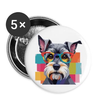 Miniature Schnauzer Dog in Glasses Colored - Buttons small 1''/25 mm (5-pack) - white - Front