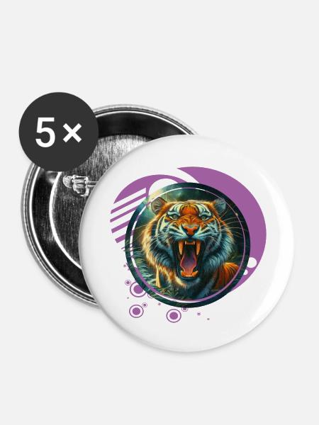 Brüllender Tiger - Buttons klein 25 mm (5er Pack) - Weiß