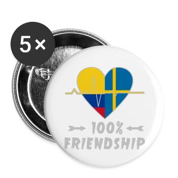Kolumbien und Schweden 100% Freundschaft - Buttons klein 25 mm (5er Pack) - Weiß - Vorne