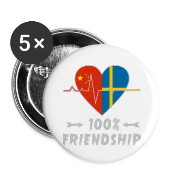 100 % amitié entre la Chine et la Suède - Lot de 5 petits badges (25 mm) - blanc - Devant