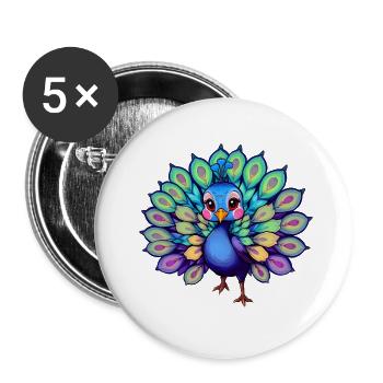 Playful Peacock Illustration with Vibrant Colors - Buttons small 1''/25 mm (5-pack) - white - Front