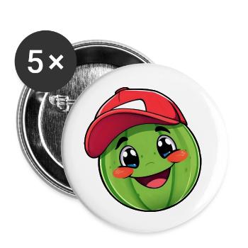 Personnage de pastèque souriant en casquette de baseball rouge - Lot de 5 petits badges (25 mm) - blanc - Devant