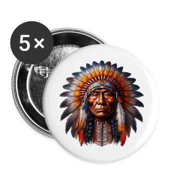 Amerikanisch, Indianer, Amerikaner - Buttons klein 25 mm (5er Pack) - Weiß - Vorne
