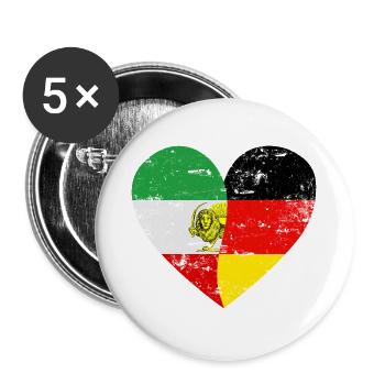 Iranian German Flaggenherz - Buttons klein 25 mm (5er Pack) - Weiß - Vorne