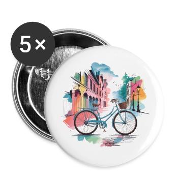 Paysage urbain pastel vélo design - Lot de 5 petits badges (25 mm) - blanc - Devant