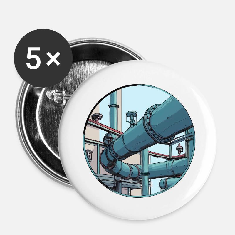 Construction moderne de tuyaux – fonction et esthétique - Lot de 5 petits badges (25 mm) - blanc