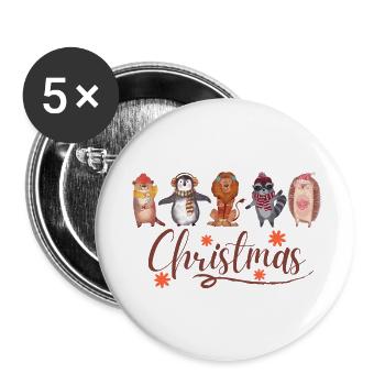 Noël des animaux - Lot de 5 petits badges (25 mm) - blanc - Devant