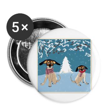Chien d’hiver - Lot de 5 petits badges (25 mm) - blanc - Devant