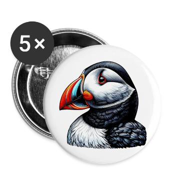 Papageitaucher - Buttons klein 25 mm (5er Pack) - Weiß - Vorne