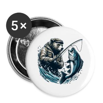 Ours Pêche Pêcheur Poisson Cadeau - Lot de 5 petits badges (25 mm) - blanc - Devant