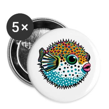 Kugelfisch - Buttons klein 25 mm (5er Pack) - Weiß - Vorne