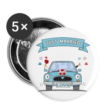 Voiture de mariage juste marié turquoise - Lot de 5 petits badges (25 mm) - blanc - Devant