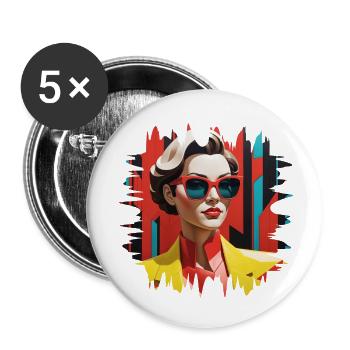Stylized cubist portrait of a white and man women - Buttons small 1''/25 mm (5-pack) - white - Front