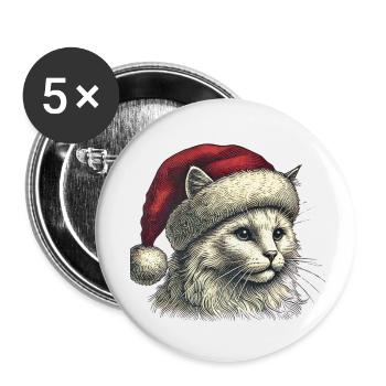 Chat de Noël - Lot de 5 petits badges (25 mm) - blanc - Devant